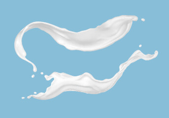 Milk splashes isolated on blue background. Vector illustration