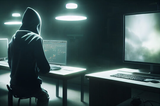 Mann im Hoodie arbeitet an einem Rechner und ist von hinten zu sehen