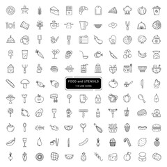 Food and utensils, 118 line vector icons