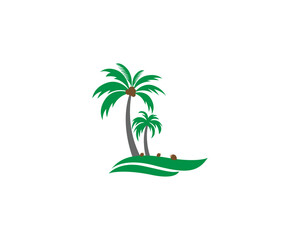 Coconut and Palm Tree Logo Design. Creative Vector Illustration.