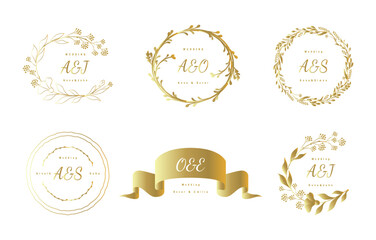 Collection of wedding personal monogram elegant golden design. Set of vector templates with your initials