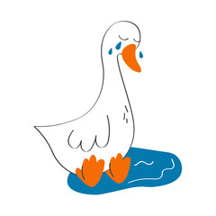 Crying goose. Hand drawn modern vector illustration.
