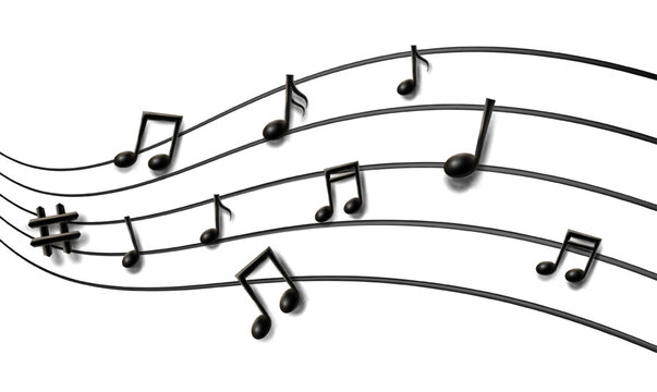 3d realistic vector background. Music notes wave background.
