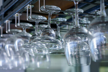 Champagne Glasses Wine Set in Night Club Bar