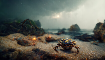 A crab along the coastline