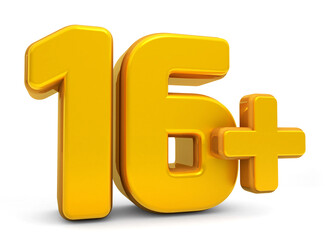 Obraz premium 16 plus age restriction sign isolated on white background. Age restriction icons 3d. 3d shiny age restriction sign. 3d rendering