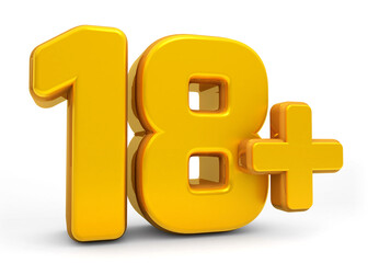 Obraz premium 18 plus age restriction sign isolated on white background. Age restriction icons 3d. 3d shiny age restriction sign. 3d rendering