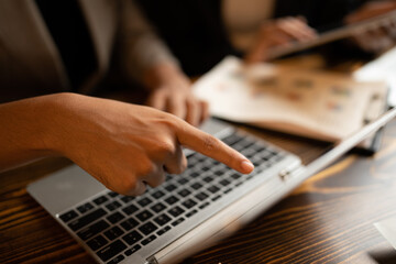 professional businessman and businesswoman meeting to work with corporate project discussion with business team together, communication of colleague teamwork group man and woman in creative office