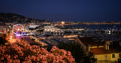 Night view of the harbor and part of the city of Cannes - 538639639
