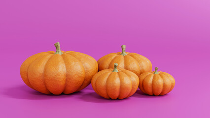 Happy Halloween with Jack-o-Lantern pumpkins character on purple background, traditional october holiday, 3d rendering..