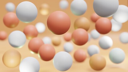 Blurred abstract 3D background with orange balls, wallpaper with spheres
