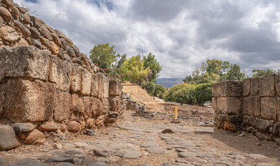 The [Israeli] Main Gate of the ancient Israeli town of Tel Dan [Laish], Dan Nature Reserve, Upper Galilee, Northern Israel, Israel