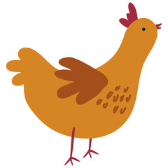 Brown chicken illustration isolated on white background, Cute hen flat design, Domestic bird icon, Tredny farm animal illustration