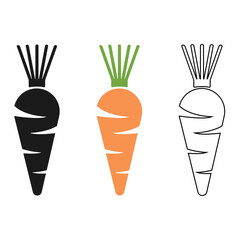 Silhouette of carrots, black color and line art on a white background