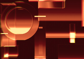 Abstract 3d orange color blockchain isometric digital technology texture background.