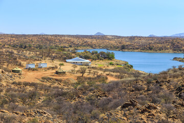 View of the Lake Oanob, holiday resort, Namibia.