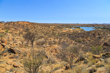 View of the Lake Oanob, holiday resort, Namibia.
