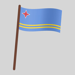 Flag of the country Aruba. Flag on the flagpole. Vector illustration