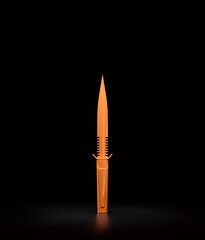 Orange medieval dagger. Military and hunting knife. Fantasy game warrior weapon. 3d rendering