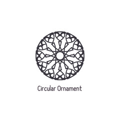Mosaic arabic linear ornament. Vector geometric circular emblem for ornamental design or logos