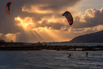 kite surfer at sunset