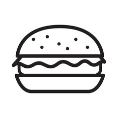 Hamburger icon.Fast food .Cheeseburger symbol.Black outlined symbol of a burger.Isolated on white background.Line art vector illustration.