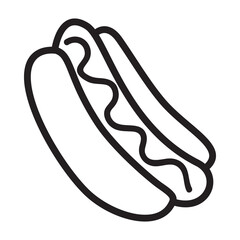 Hot dog line icon.Hand drawn doodle.Fast food .Black outlined symbol of a burger.Isolated on white background.