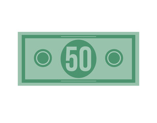 50 dollar vector illustration isolated in white background. Dollar price for sales and promotion