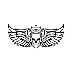 Drawing of a winged skull in a crown. Vector illustration for t-shirt print.