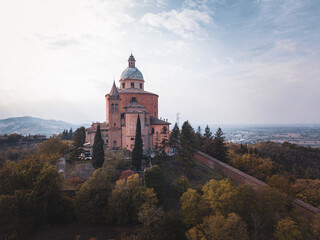 Italy, October 2022- aerial view of the Sanctuary of the Blessed Virgin of San Luca on the hill of Bologna © cristian
