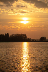 Golden sunset on the lake.