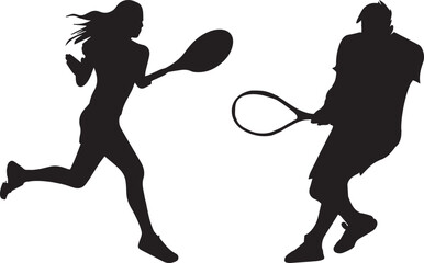 Set of tennis players silhouettes