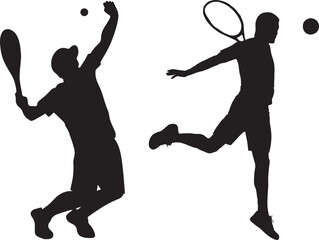 Set of tennis players silhouettes
