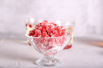 viburnum with sugar is on the table. a useful addition to tea. red viburnum.