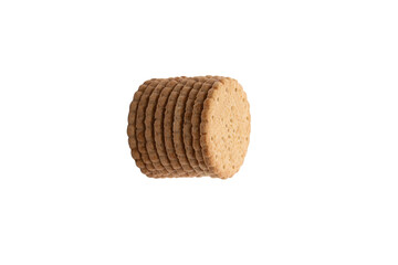 wholemeal biscuits stacked and isolated on a white background
