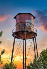 Texas Watertank with colorful sunset