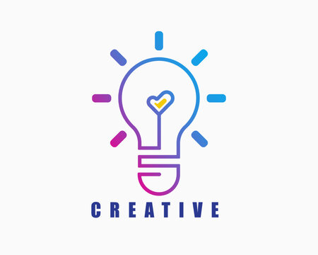 creative idea logo design template. line art style logo. bulb and love illustration vector