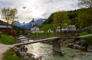 Berchtesgaden National Park, Germany. Parish Church of St. Sebastian in the village of Ramsau