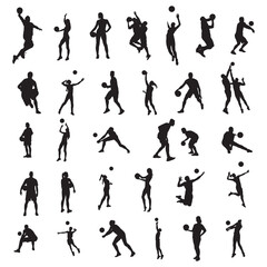 Volleyball player silhouettes, Volleyball player black silhouette set