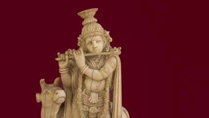 Fototapeta na wymiar God Krishna Statue image with cow marble image