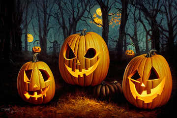 Halloween Pumpkins in epic scene. showcase proudact Background. 3D render