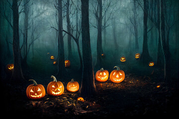 Halloween Pumpkins in epic scene. showcase proudact Background. 3D render