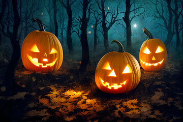 Halloween Pumpkins in epic scene. showcase proudact Background. 3D render