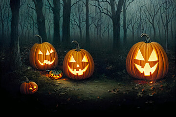 Halloween Pumpkins in epic scene. showcase proudact Background. 3D render