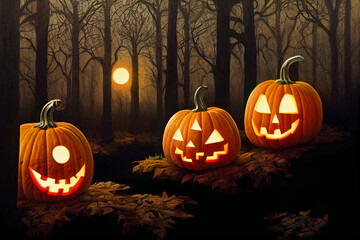 Halloween Pumpkins in epic scene. showcase proudact Background. 3D render