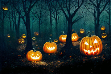 Halloween Pumpkins in epic scene. showcase proudact Background. 3D render