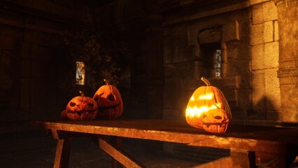 Halloween Pumpkins in epic scene. showcase proudact Background. 3D render