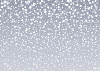 Falling Christmas snow. Realistic falling snowflakes. Heavy snowfall. Winter background with snow confetti. Flying snow flakes. Christmas winter design. Vector illustration.