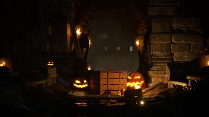 Halloween Pumpkins in epic scene. showcase proudact Background. 3D render