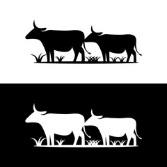 Silhouette style cow logo illustration vector